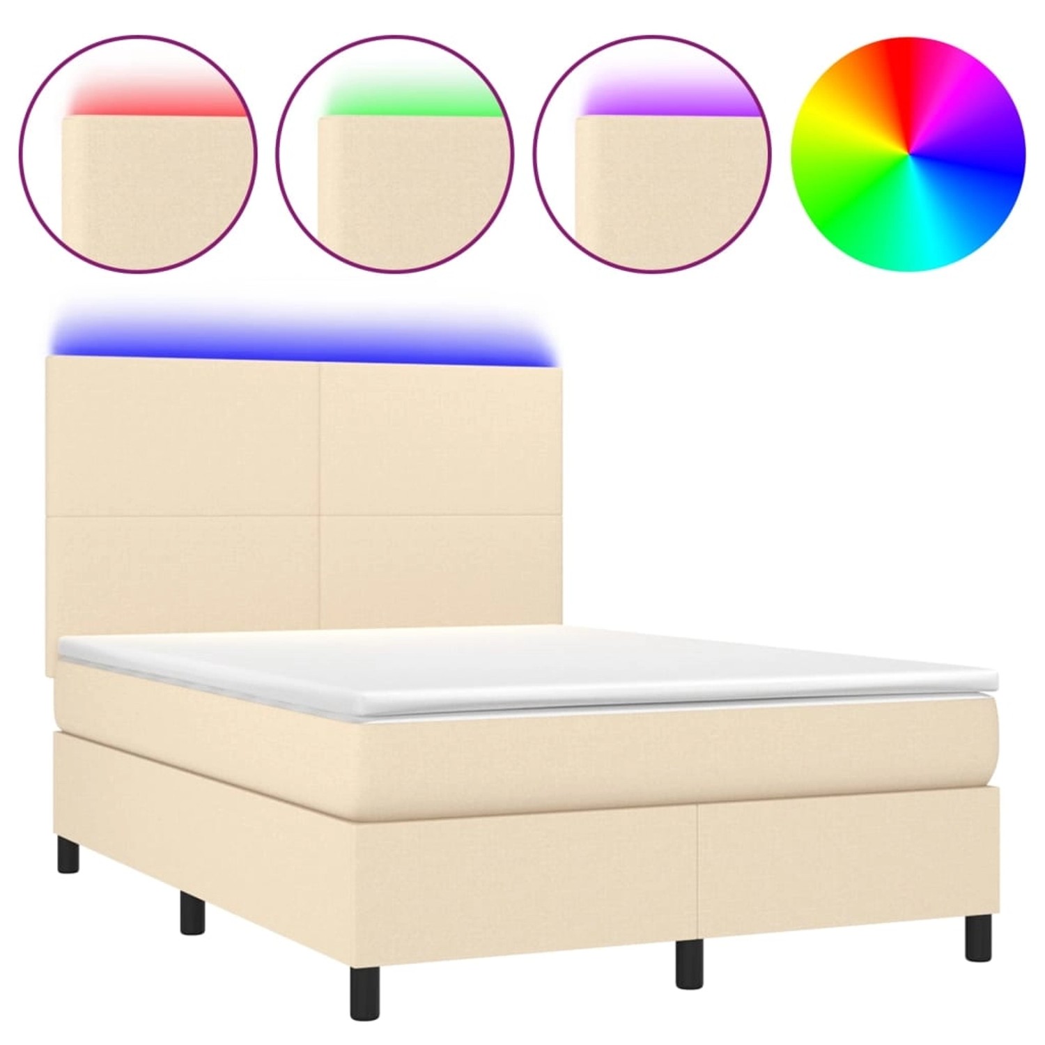 vidaXL Boxspringbett mit Matratze & LED Creme 140x200 cm Stoff 3134722 günstig online kaufen