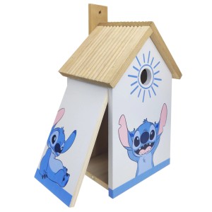 Blaues Disney Vogelhaus mit Stitch Motiv. Dekoration für Garten & Balkon.