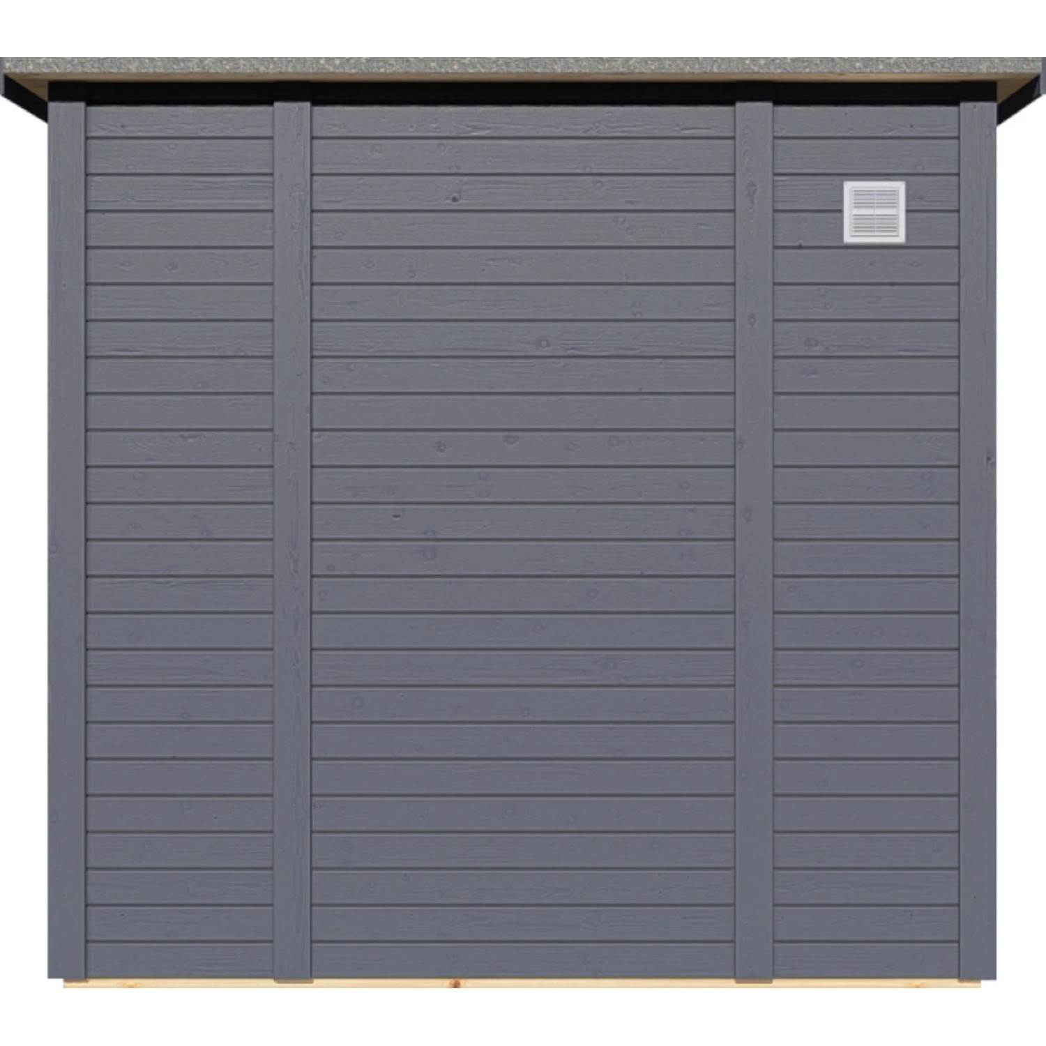 Detailansicht: Anthrazitfarbenes Bertilo Gartenhaus Pentus 2 Office aus Holz mit Lüftungsgitter.