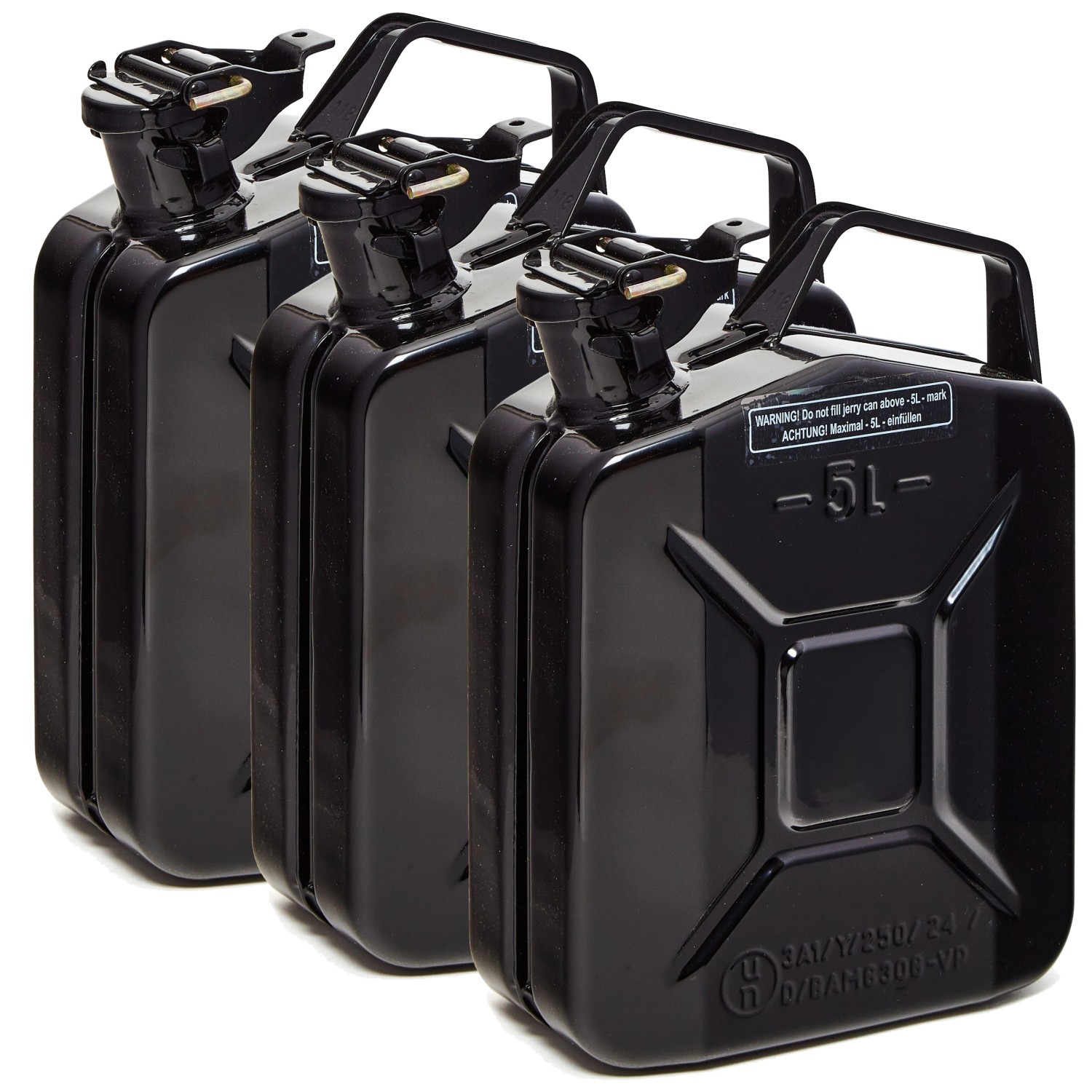 BW Kraftstoffkanister Metall Benzinkanister 3x 5 Liter Schwarz RAL 9005 TÜV-geprüft und UN-Zulassung Made in Europe