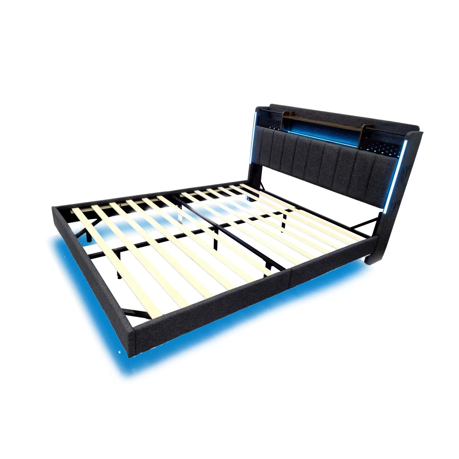 Merax Polsterbett 160x200cm LED USB Schwebebett Leinen Grau