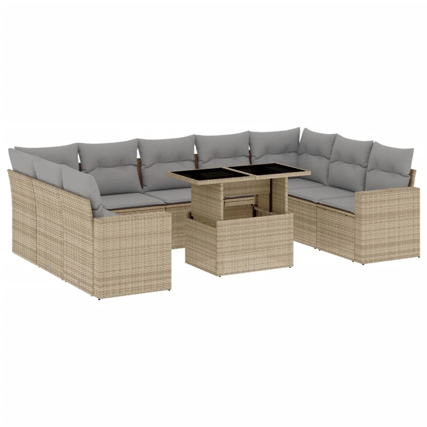 vidaXL 10-tlg Garten-Sofagarnitur mit Kissen Beige Poly Rattan Modell 218 günstig online kaufen