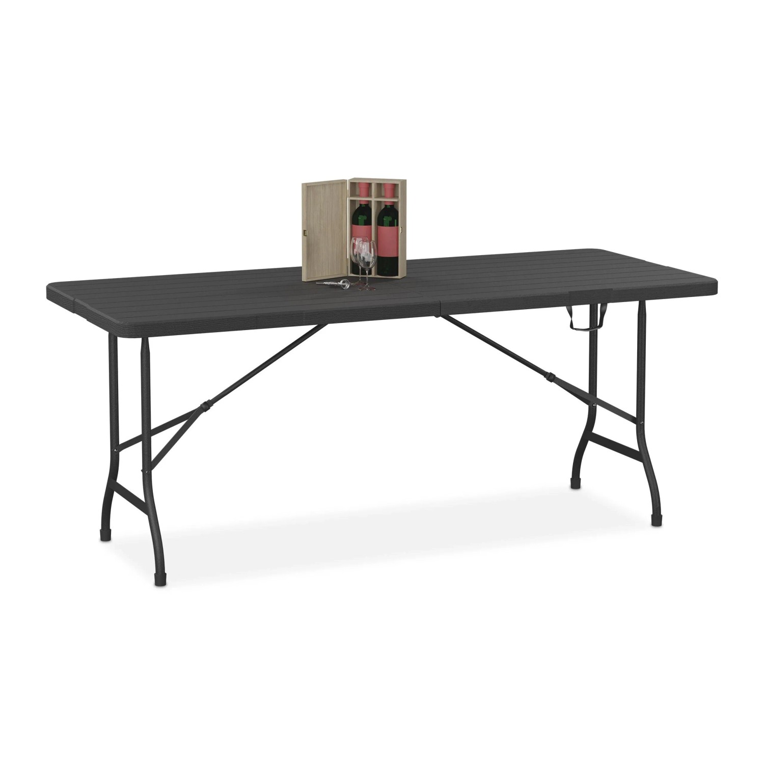 Relaxdays Gartentisch Kunststoff Stahl Schwarz Klappbar 73 cm x 180 cm x 74 cm 11,5 kg