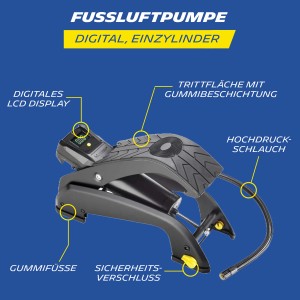 Michelin Einzylinder-Fußluftpumpe Digital mit LCD-Display und rutschfester Trittfläche.