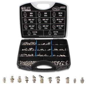 CCLIFE 270Teiliges Schmiernippel Set Verzinkt für Fettpresse M6 M8 M10 Gerade 45 90Grad
