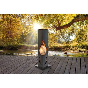 Wilk Feuersäule Flamme, 119 cm hoch, aus unbehandeltem Stahl mit Flammenmuster für Garten & Terrasse.