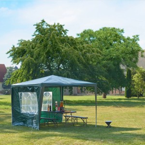 Relaxdays Pavillon Metall Grün Wasserabweisend mit 2 Seitenteilen 3 x 3 m 6,8 kg