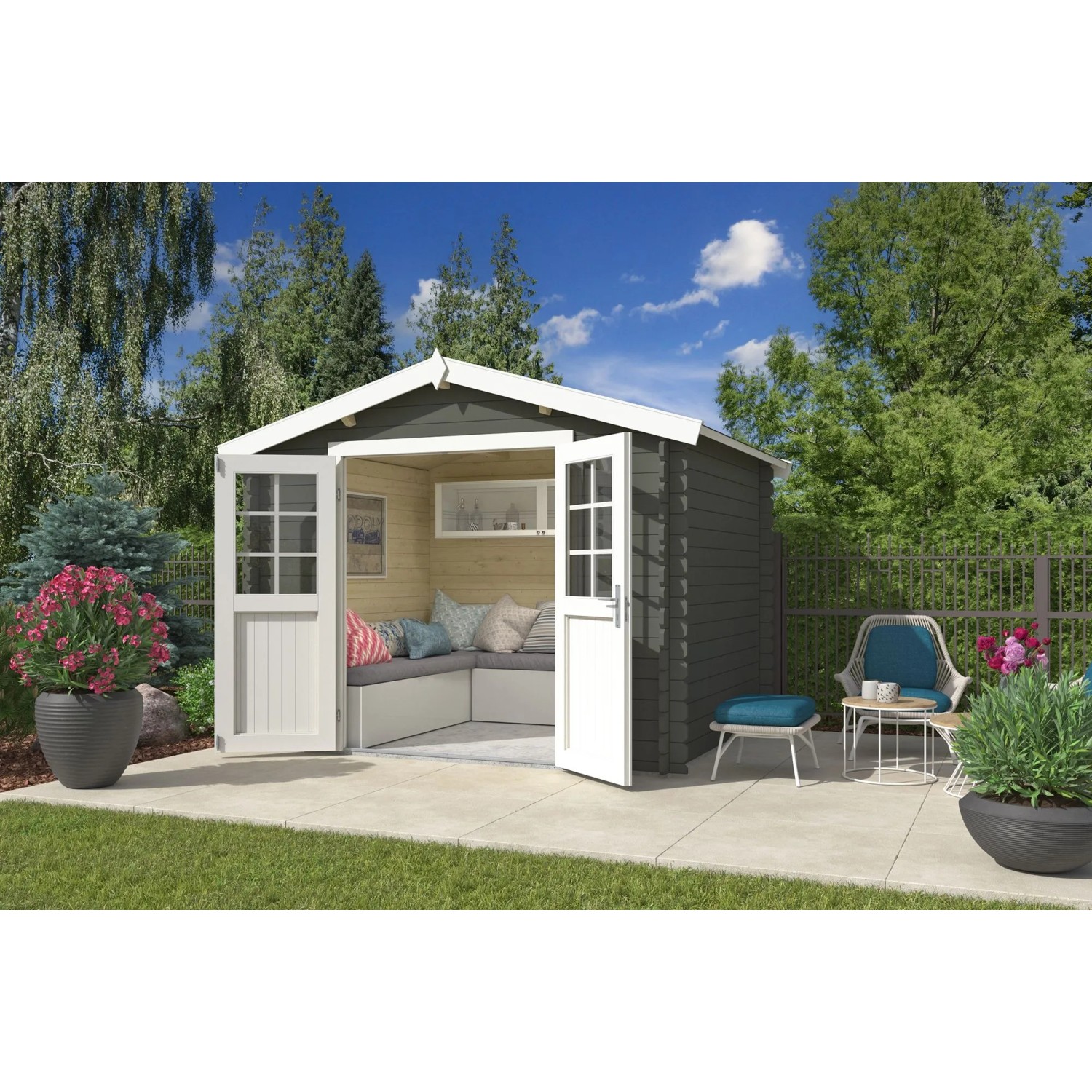 Lasita Gartenhaus Norah 230 Grau-Grün 275 cm x 230 cm