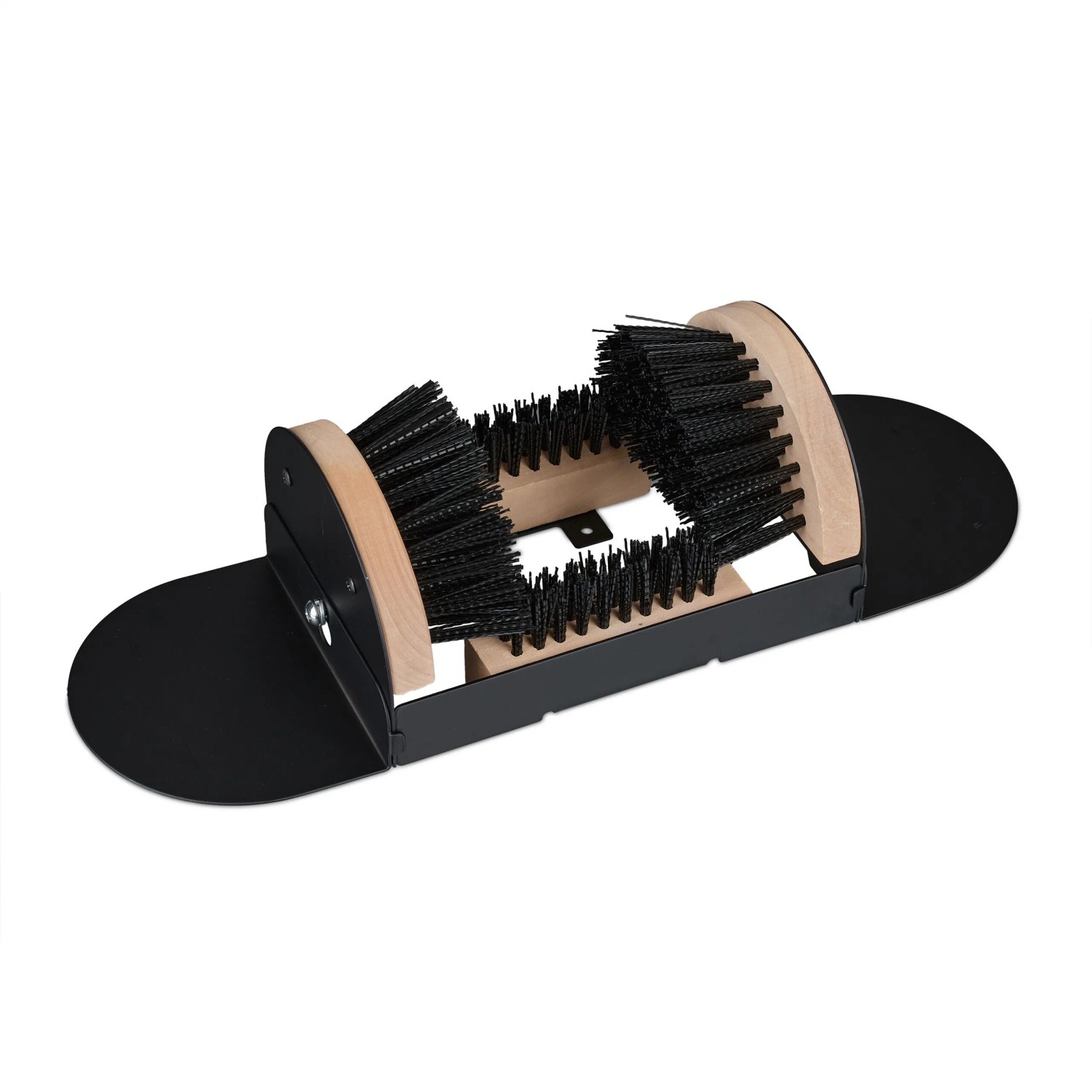 Relaxdays Schuhabstreifer Holz Eisen Kunststoff Schwarz Natur Rutschfest 11,5 cm x 23 cm x 15 cm 1,2 kg