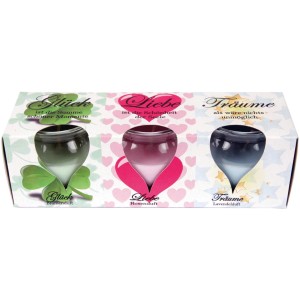 HS Candle Duftkerzen Selection Romantic, 12er Pack mit Glück, Liebe, Träume Motiven.