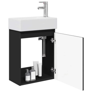vidaXL Badezimmer Waschtischunterschrank mit Wasserhahn Schwarz 889492