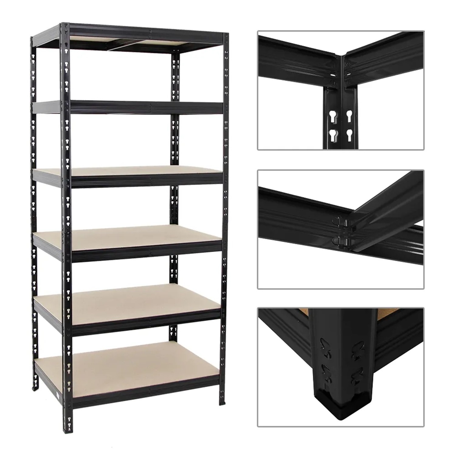 Schwarzes PROREGAL Schwerlastregal Giant Tiger mit 6 Ebenen, 200x90x60 cm, Fachlast 265 kg.