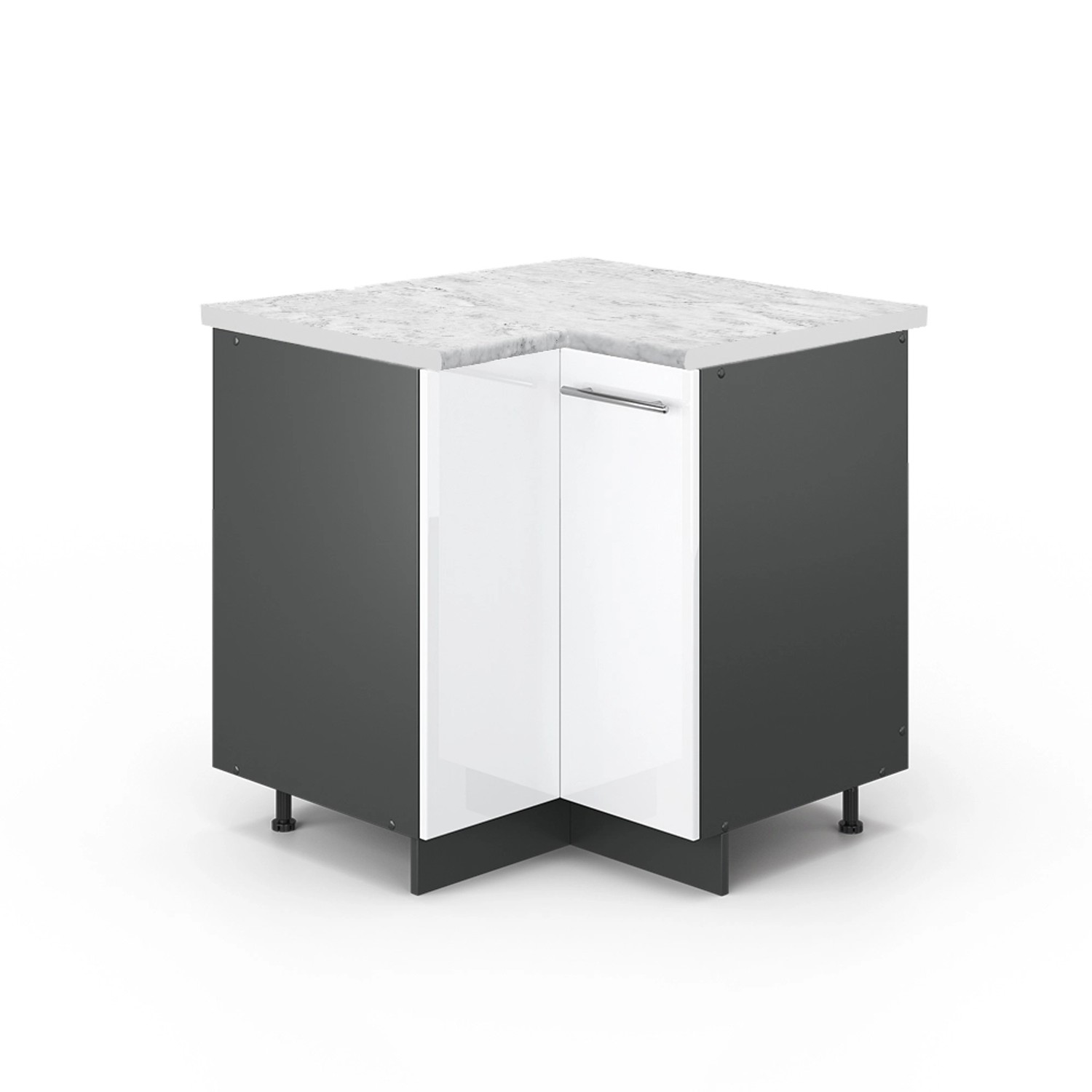 Vicco Eckunterschrank Fame-Line Weiß Hochglanz/Anthrazit 81 cm AP Marmor