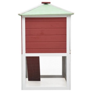 vidaXL Kleintierstall, 2 Etagen, rot/weiß. Holzstall für Kaninchen und Kleintiere mit Gitter.