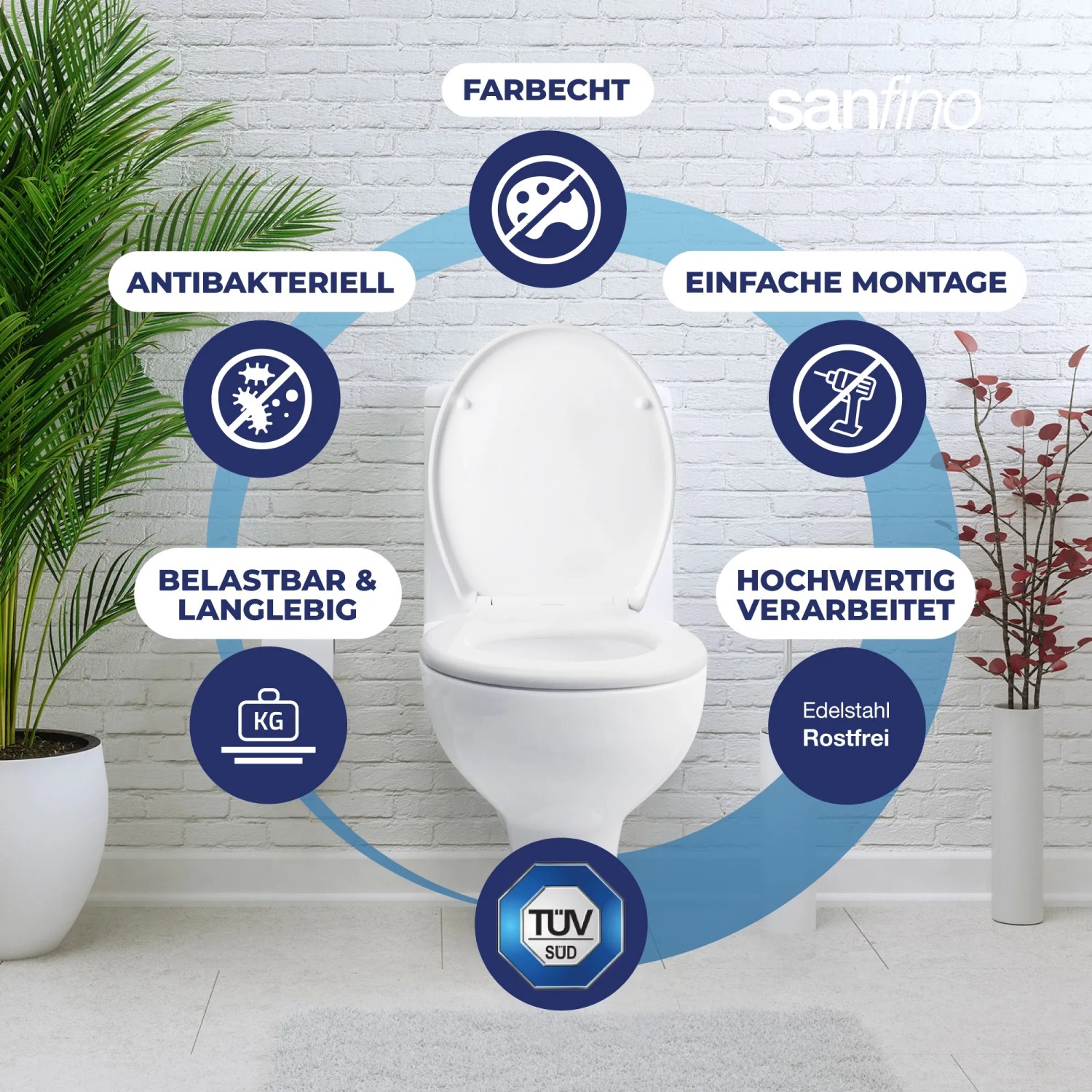 WC-Sitz D-Form Mit Softclose – Antibakteriell, Absenkautomatisch, Weiß, Für Hänge-WC