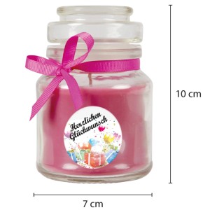 Duftkerze 'Happy Birthday' im Glas mit Schleife, Lavendelduft. Geschenkidee!