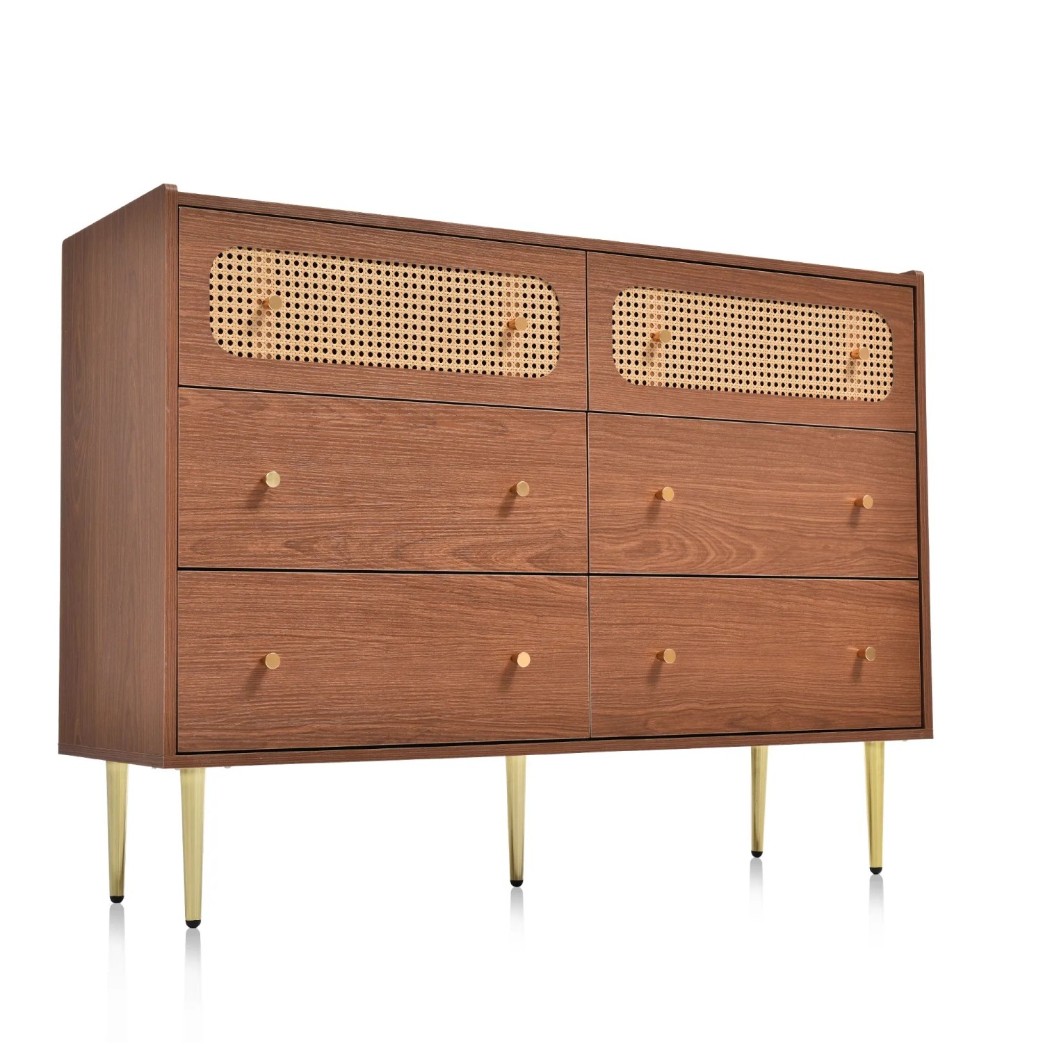Merax Rattan Sideboard 120x40x90cm 6 Schubladen Nussbaum