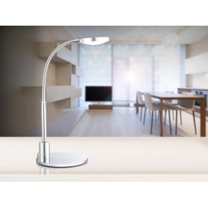 Moderne LED-Tischleuchte Pegasi von Globo, Chrom-Optik, flexibler Arm für Schreibtisch & Büro.