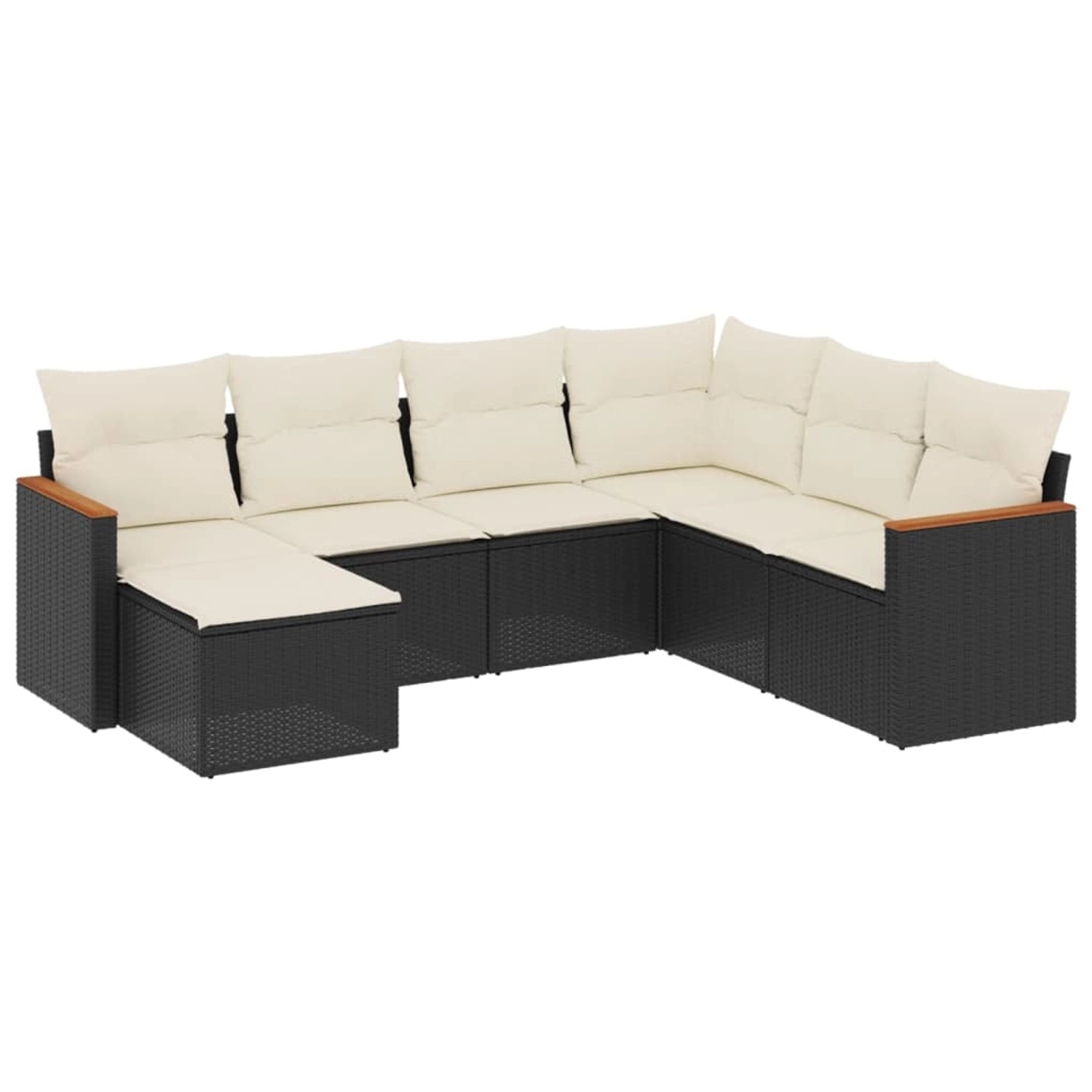 vidaXL 7-Tlg Garten-Sofagarnitur mit Kissen Schwarz Poly Rattan 3258605