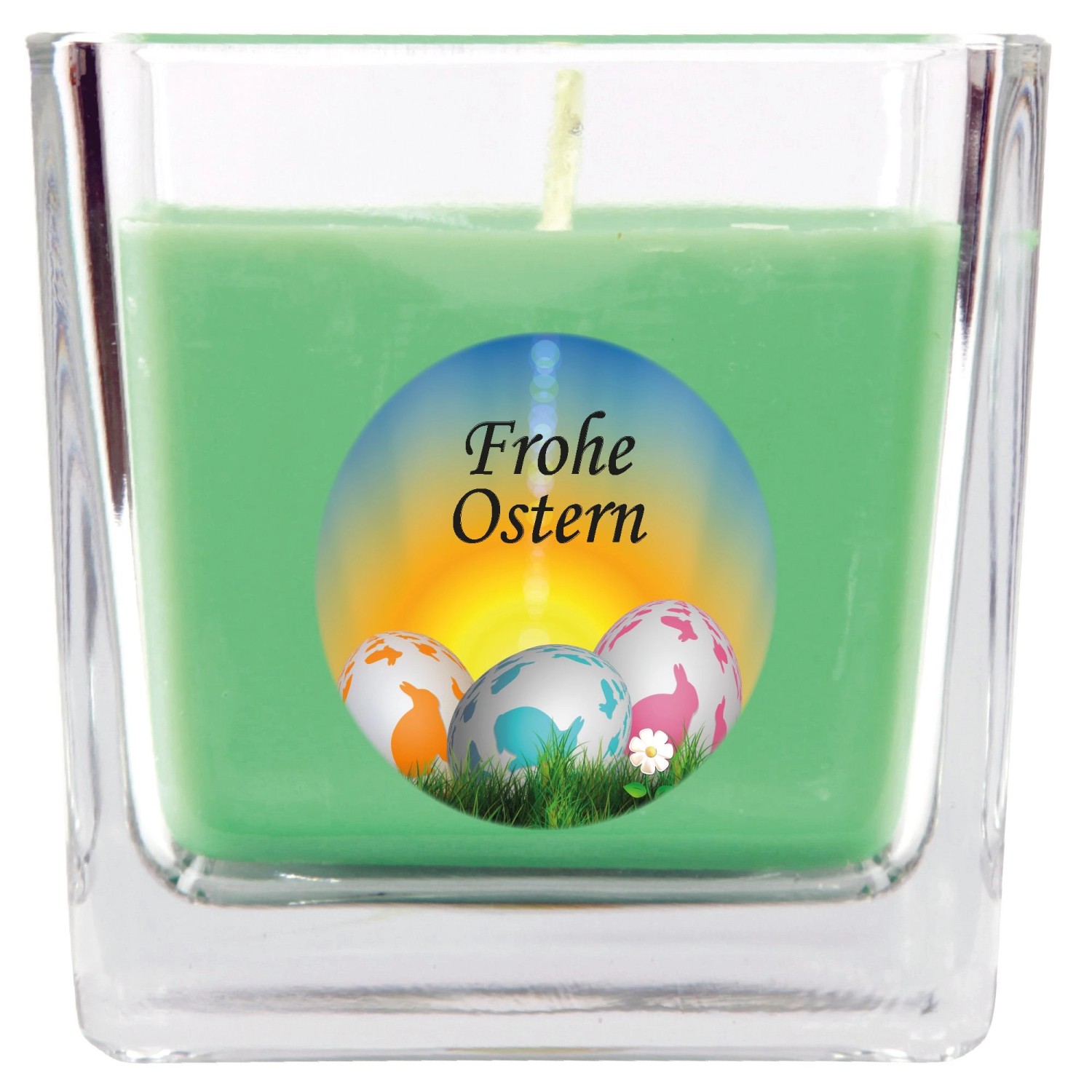 HS Candle Duftkerze & Glas Frohe Ostern Viereck 8 x 7,5cm Coconut Limes Ost günstig online kaufen