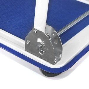 Detailaufnahme: Klappbarer TroniTechnik Transportwagen mit Antirutsch-Ladefläche und Metallverstärkung.