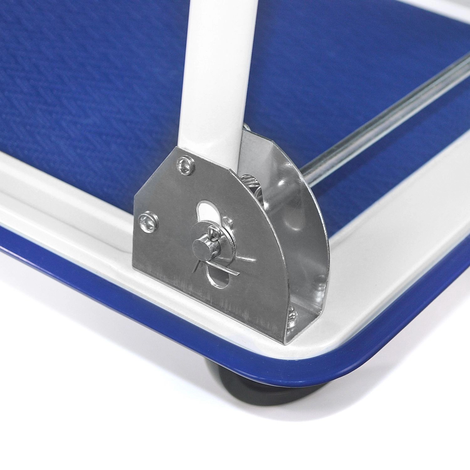 Detailaufnahme: Klappbarer TroniTechnik Transportwagen mit Antirutsch-Ladefläche und Metallverstärkung.