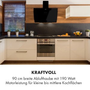 Klarstein Aurica 90 Dunstabzugshaube, 90 cm, Schwarz, Wandanbau in moderner Küche.