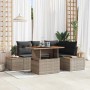Graues 5-tlg. vidaXL Garten-Sofa-Set aus Rattan mit Stauraum und Tisch.