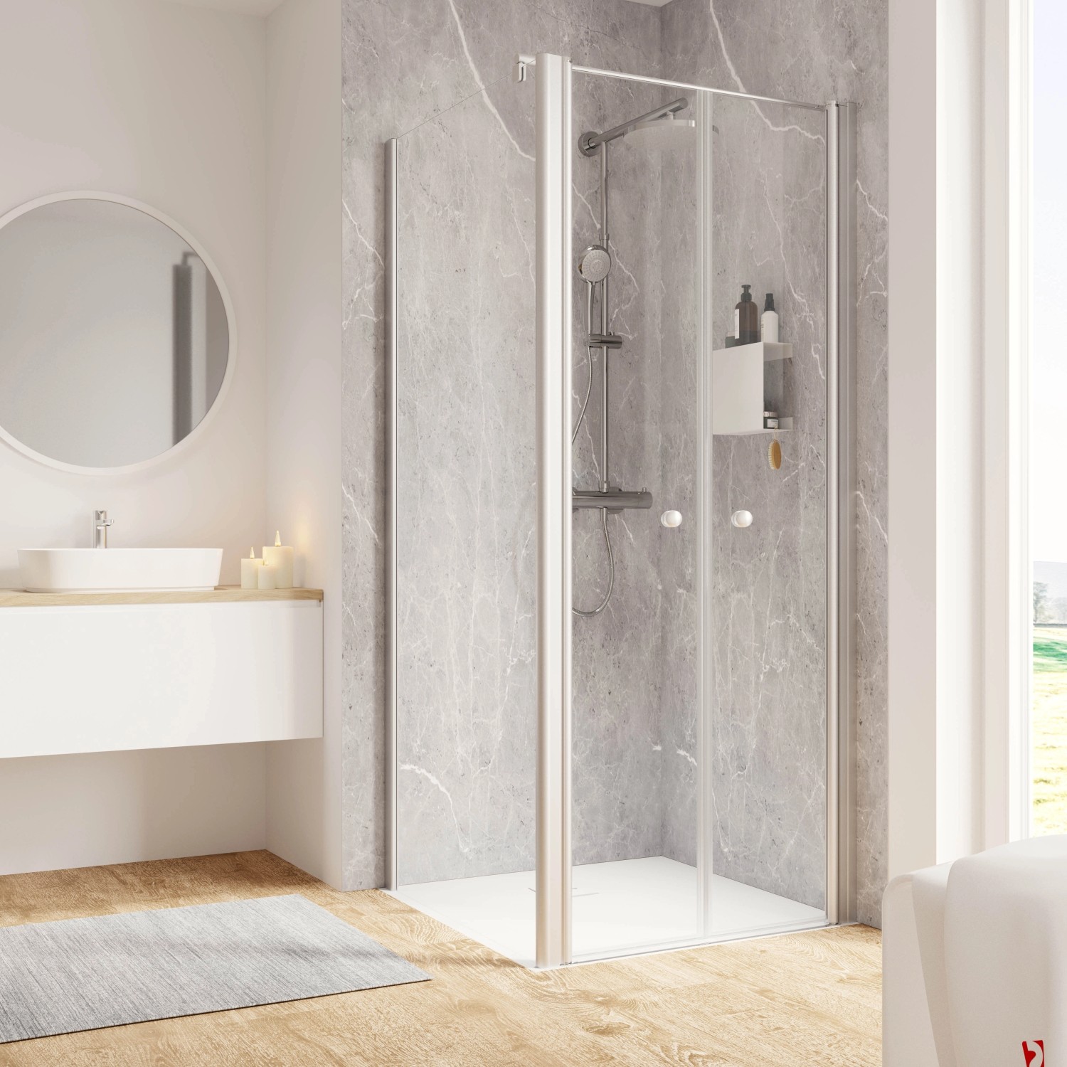 Schulte ExpressPlus Pendeltür und Seitenwand Garant 2.0 Alu-Natur 200 cm x 90 cm