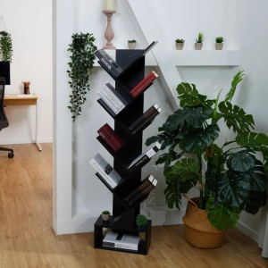 Relaxdays Bücherregal Baumform Spanplatte Schwarz Mit Schublade 146 cm x 38 cm x 22 cm 11 kg
