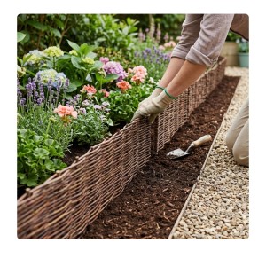 Relaxdays Beeteinfassung 4er Set Weide Braun Steckbar 20 cm x 100 cm