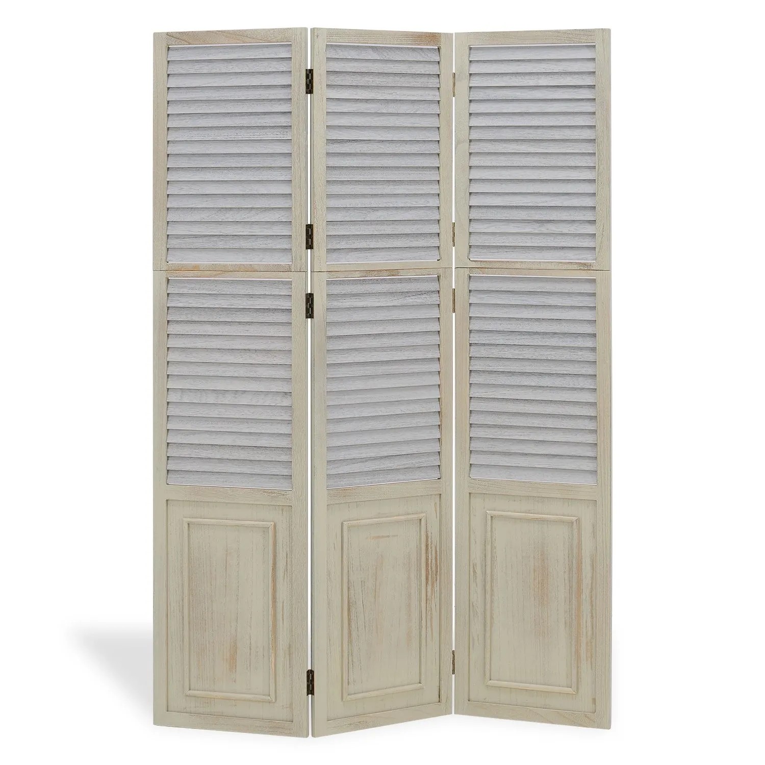 Homestyle4u 3-tlg. Paravent in Weiß Grau 120x170 cm 1363