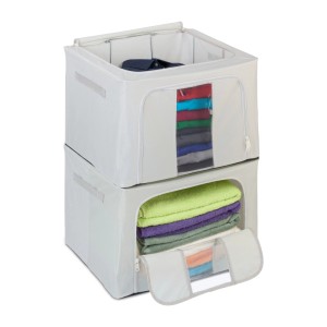 Relaxdays Aufbewahrungstasche Polyester Grau Stapelbar Sichtfenster 2er Set 33 cm x 50 cm x 40 cm