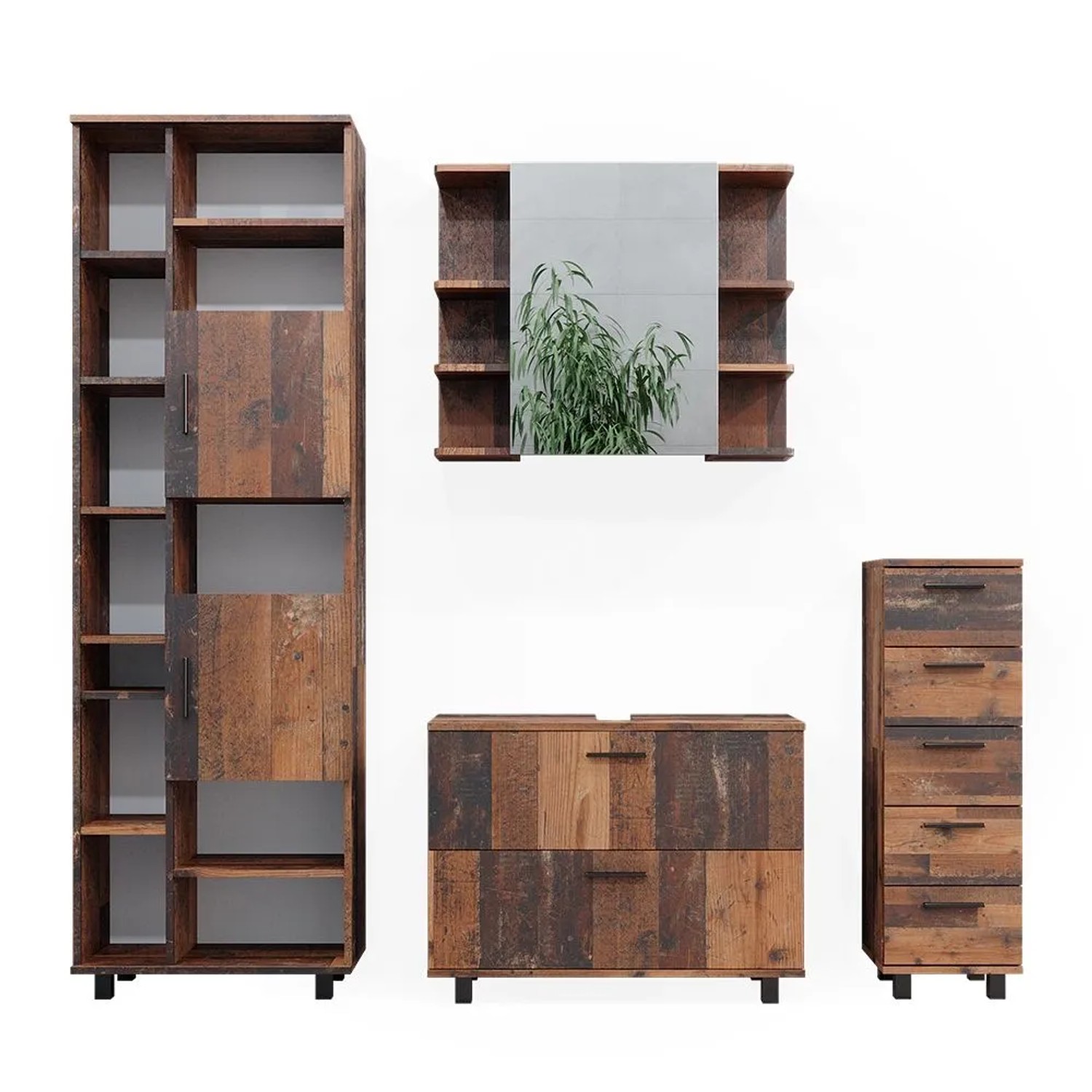 Vicco Badmöbel-Set Ilias Eiche rustikal 80 x 61 4-teilig