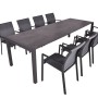 9-teiliges Gartenmöbel-Set Sophia von Garden Pleasure in Anthrazit mit Ausziehtisch und Stapelstühlen.