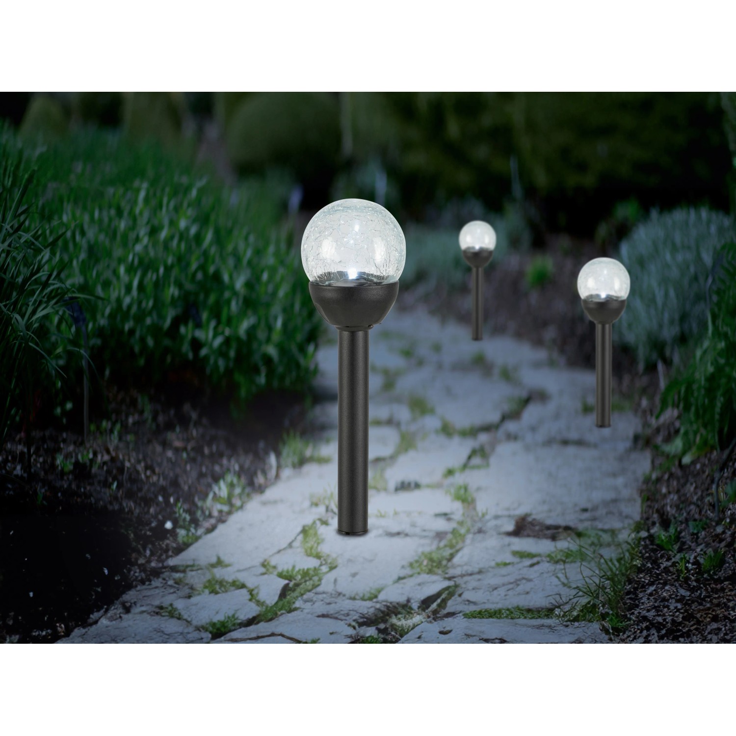 3er-Set Solar-LED-Leuchte Gomo für stimmungsvolle Gartenbeleuchtung. Edelstahl, Ø 8 cm.