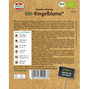 Samenpackung Sperli BIO Ringelblume Orange Calendula für farbenfrohe Blumen im Garten.