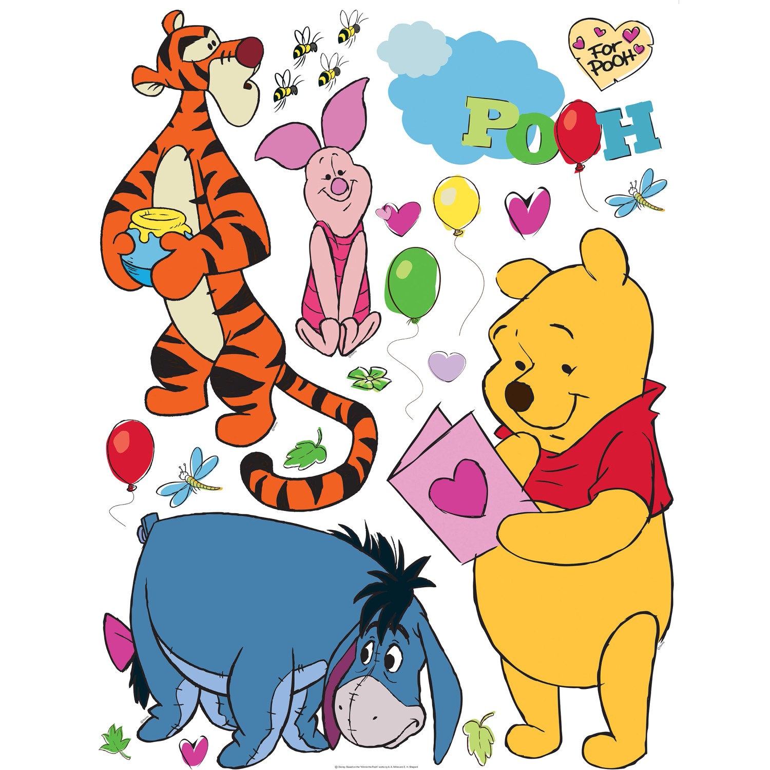 Disney Wandtattoo Pu Der Bär Orange Gelb Blau und Rosa 42,5 x 65 cm 600129 günstig online kaufen