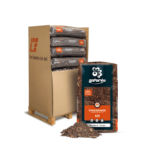 Galamio Pinienrinde Mix Fein, 780l auf Palette. Dekorative Bodenabdeckung für den Garten.