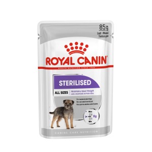 Royal Canin Sterilised Nassfutter für kastrierte Hunde, 85g Portionsbeutel.