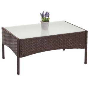 Proregal Poly-Rattan Gartentisch Andi HxBxT 38x79x48 cm Braun-Meliert Beistelltisch Tisch Mit Glasplatte