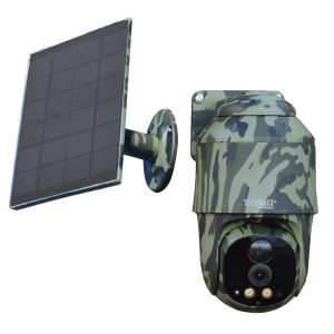 Technaxx Überwachungskamera Dome 4G PT TX-290 mit Solarmodul im Camouflage-Design.