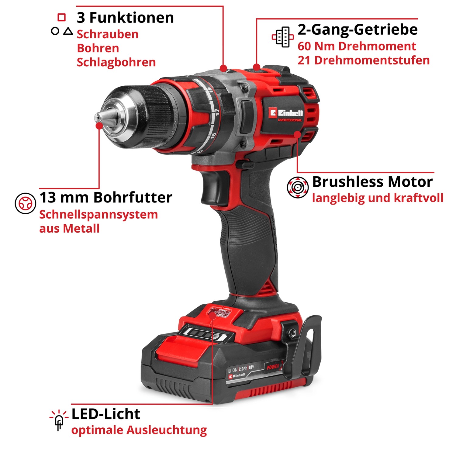 Einhell Professional Akku-Schlagbohrschrauber TP-CD 18/60 Li- i BL (1x2,0Ah)_3