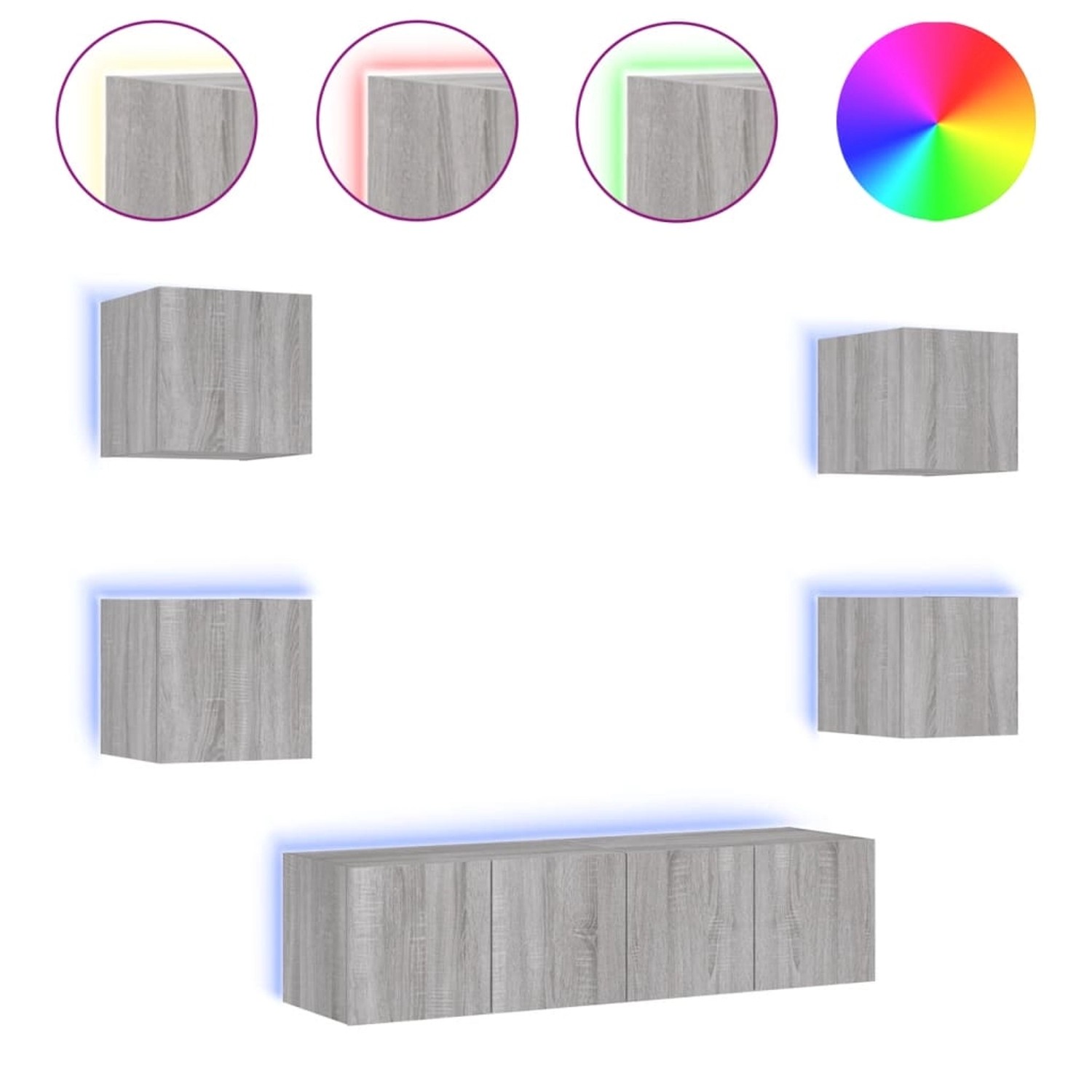 VidaXL 6-tlg. Wohnwand mit LED-Beleuchtung Grau Sonoma Holzwerkstoff  Model günstig online kaufen