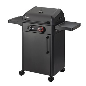 Enders Elektrogrill eFlow Pro 2 Turbo Shadow, mattschwarzer Grillwagen mit zwei Seitentischen.
