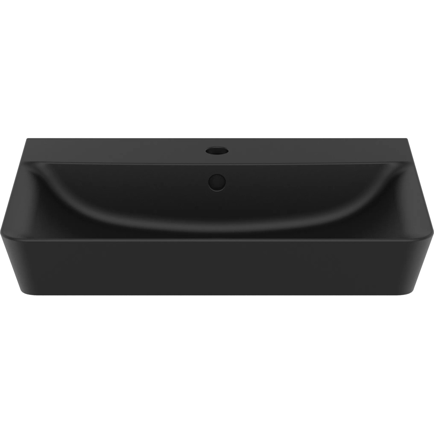 Schwarzer Ideal Standard Connect Air Waschtisch, 60x46 cm, mit Hahnloch und Überlauf.