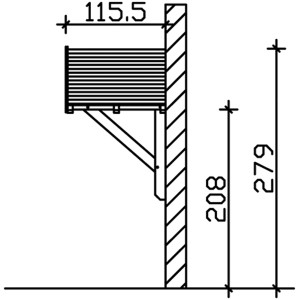 Technische Zeichnung: Skan Holz Vordach Stralsund 1, Maße 289x116cm, weiße Lasur.