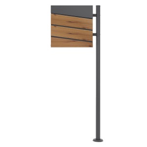 ML-Design Standbriefkasten in Anthrazit mit Holzoptik und Zeitungsfach, inklusive 120 cm Pfosten.