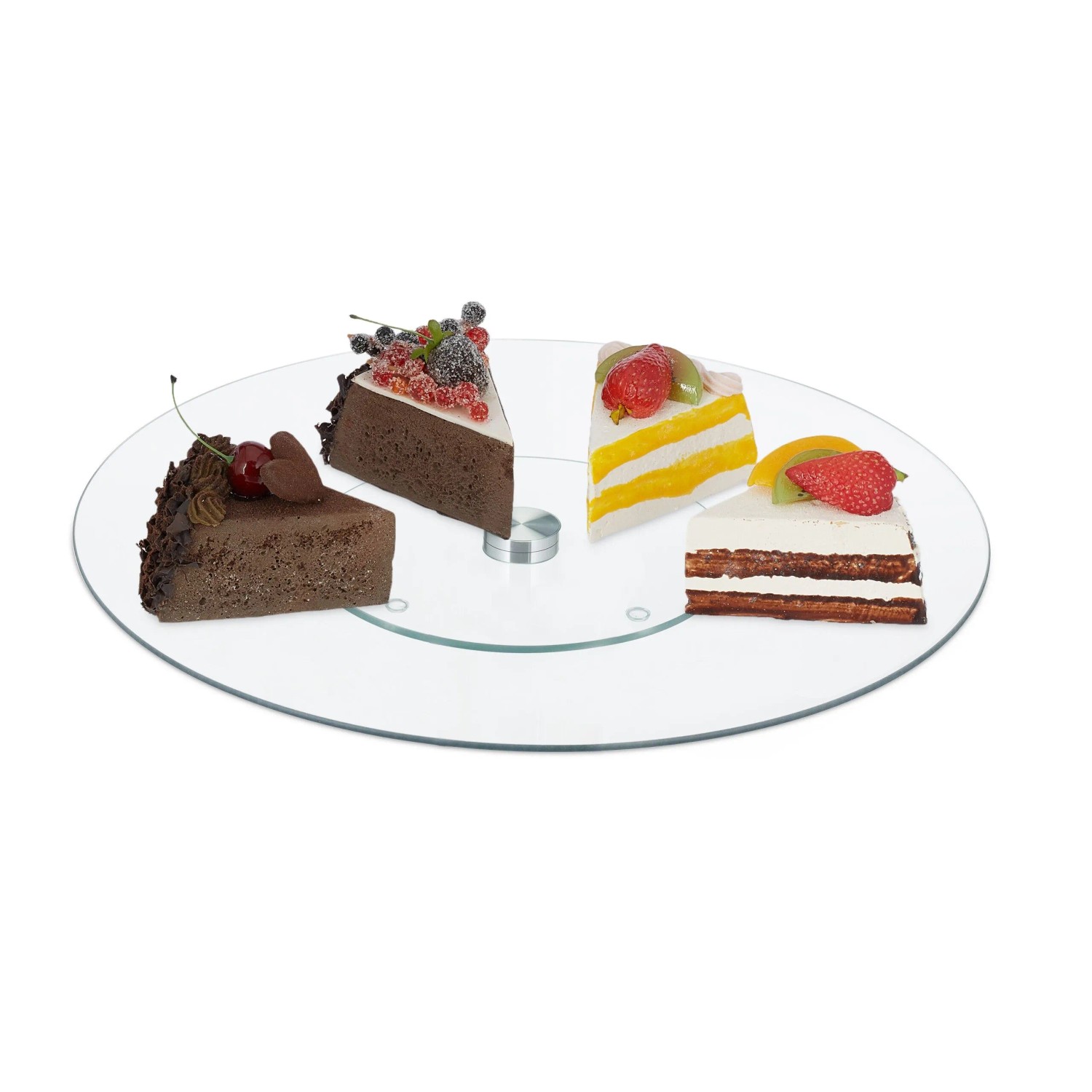 Relaxdays Tortenplatte Glas Edelstahl Transparent Silber Drehbar Rutschfest 2 cm x 30 cm 0,9 kg