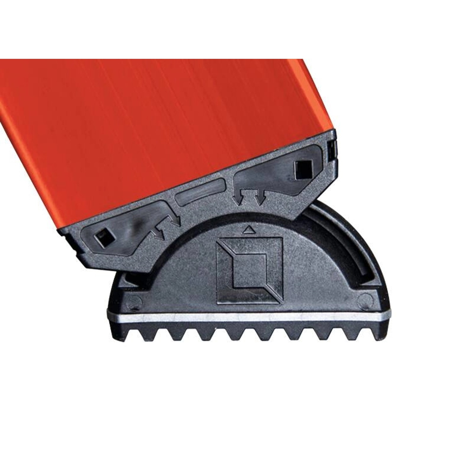 Detailaufnahme nivello® Fuß einer PROREGAL GFK Sprossen-Stehleiter für sicheren Stand.